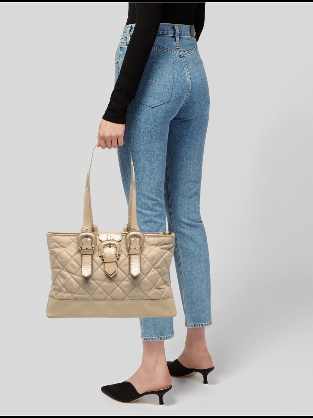 Burberry Quilted /Patent Leather Trim Shoulder Bag